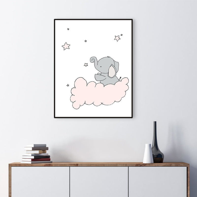 Children's Art Cartoon Elephant Wall Decor Pastel Color Sitting Room Wrapped Canvas Light Pink Clearhalo 'Art Gallery' 'Canvas Art' 'Kids' Arts' 1956440