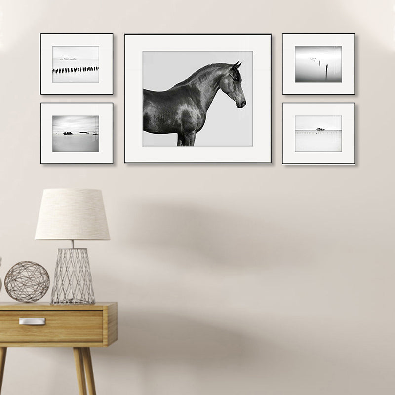 Photography Horse Pattern Wall Decor Dining Room Wild Animal Canvas Art in Light Color Black 31" x 67" Clearhalo 'Arts' 'Canvas Art' 1956449