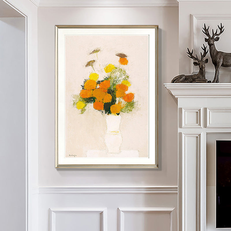 Orange Modern Style Wrapped Canvas Vase and Flower Wall Art Decor for Living Room Clearhalo 'Art Gallery' 'Canvas Art' 'Contemporary Art Gallery' 'Modern' Arts' 1956481