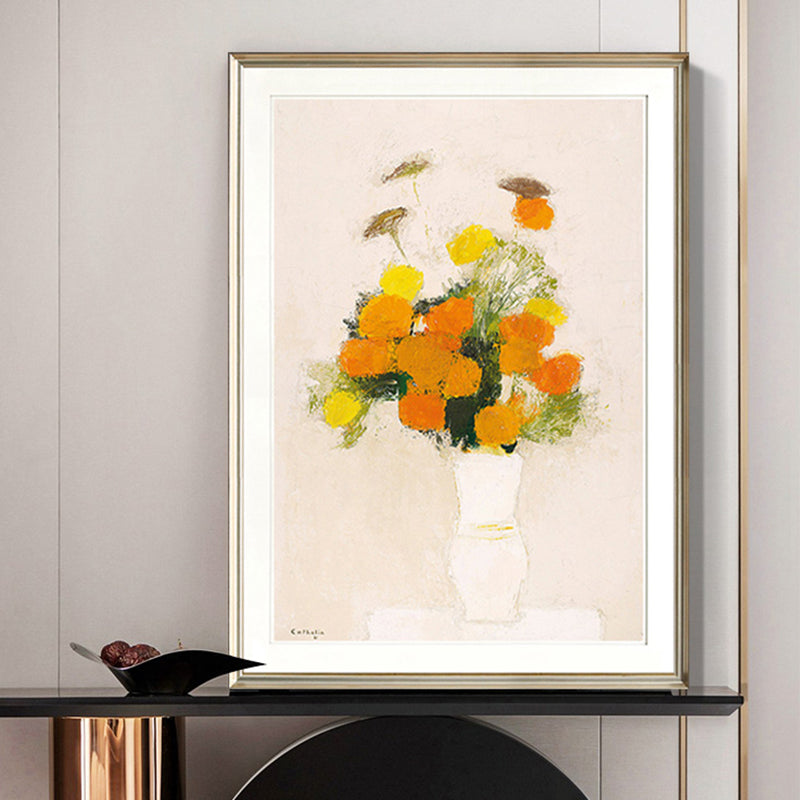 Orange Modern Style Wrapped Canvas Vase and Flower Wall Art Decor for Living Room Clearhalo 'Art Gallery' 'Canvas Art' 'Contemporary Art Gallery' 'Modern' Arts' 1956482