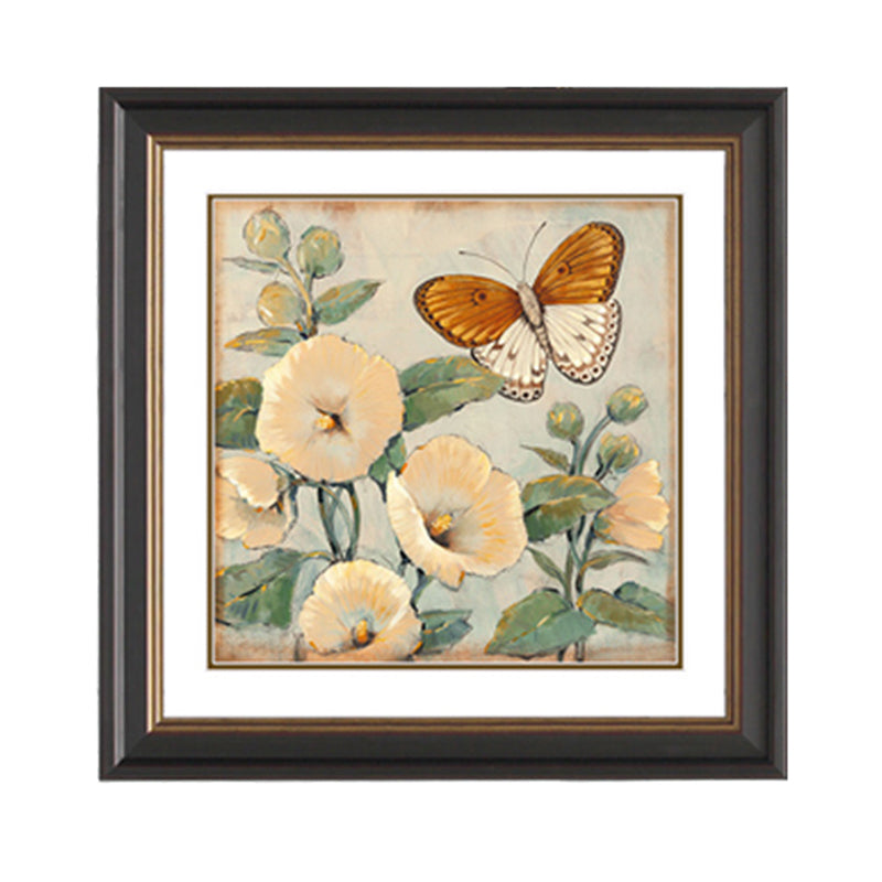 Butterfly and Flower Canvas Print Light Color Traditional Wall Decor for Girls Bedroom Beige Clearhalo 'Art Gallery' 'Canvas Art' 'Traditional' Arts' 1956490