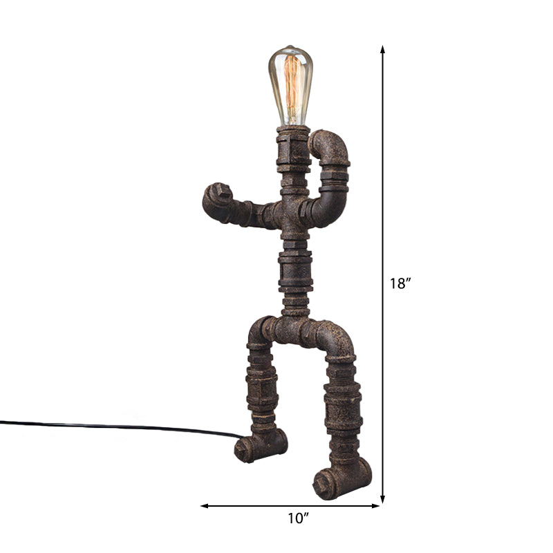 1 Head Table Light Steampunk Robot Wrought Iron Table Lamp with Pipe Design in Brass/Bronze for Children Room Clearhalo 'Lamps' 'Table Lamps' Lighting' 195653