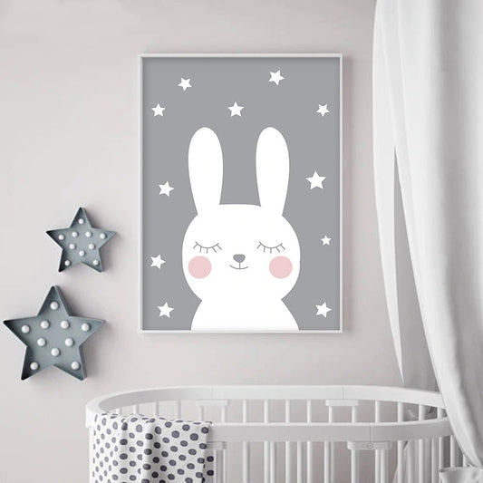 Eye-Closed Rabbit Wrapped Canvas White Children's Art Wall Decor for Baby Bedroom White Clearhalo 'Art Gallery' 'Canvas Art' 'Kids' Arts' 1956530