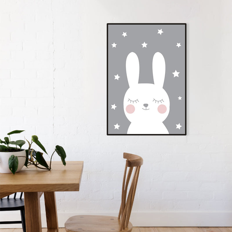 Eye-Closed Rabbit Wrapped Canvas White Children's Art Wall Decor for Baby Bedroom Clearhalo 'Art Gallery' 'Canvas Art' 'Kids' Arts' 1956531