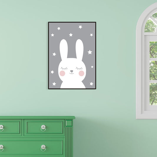 Eye-Closed Rabbit Wrapped Canvas White Children's Art Wall Decor for Baby Bedroom Clearhalo 'Art Gallery' 'Canvas Art' 'Kids' Arts' 1956532
