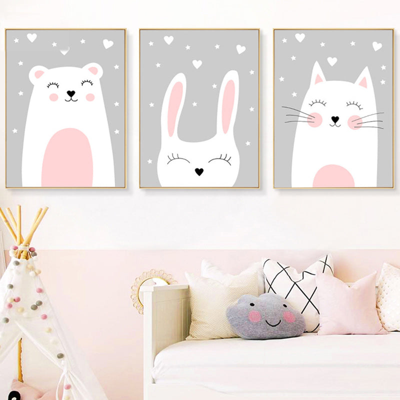 Light Color Merry Animal Canvas Textured Wall Decor for Study Room, Multiple Sizes Pink Clearhalo 'Art Gallery' 'Canvas Art' 'Kids' Arts' 1956546