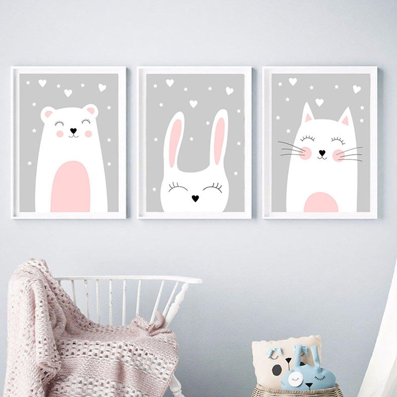 Light Color Merry Animal Canvas Textured Wall Decor for Study Room, Multiple Sizes Clearhalo 'Art Gallery' 'Canvas Art' 'Kids' Arts' 1956547