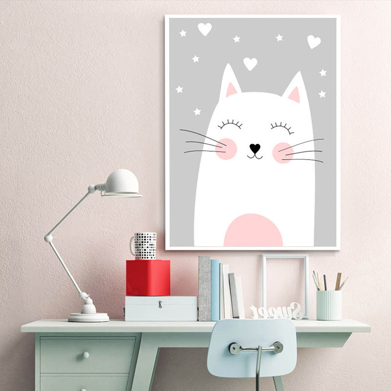 Light Color Merry Animal Canvas Textured Wall Decor for Study Room, Multiple Sizes Pink Clearhalo 'Art Gallery' 'Canvas Art' 'Kids' Arts' 1956554