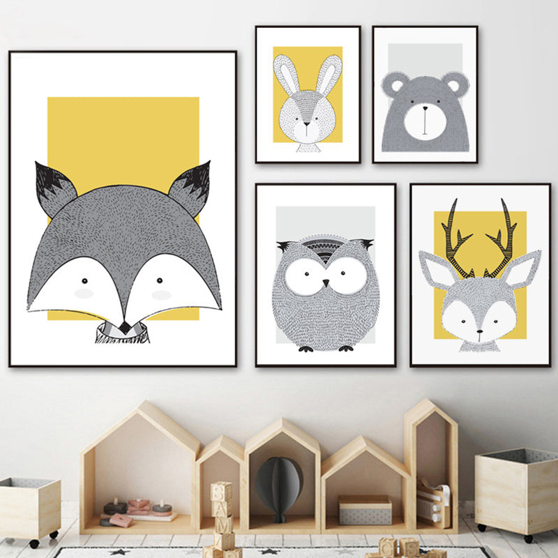 Children's Art Wild Animal Wall Decor Light Color Baby Room Canvas, Multiple Sizes Clearhalo 'Art Gallery' 'Canvas Art' 'Kids' Arts' 1956562