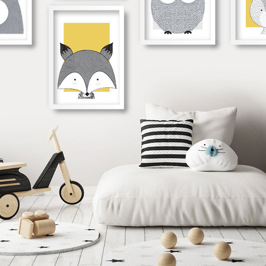 Children's Art Wild Animal Wall Decor Light Color Baby Room Canvas, Multiple Sizes Yellow Clearhalo 'Art Gallery' 'Canvas Art' 'Kids' Arts' 1956563