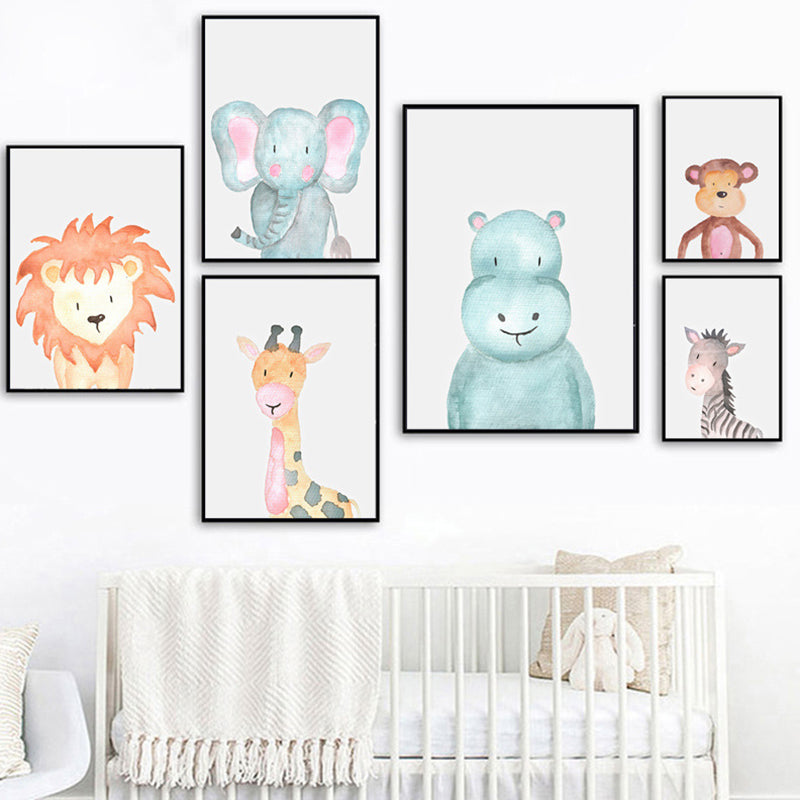 Tropical Animal Wrapped Canvas Textured Kids Style Bedroom Painting in Light Color Sky Blue Clearhalo 'Art Gallery' 'Canvas Art' 'Kids' Arts' 1956586