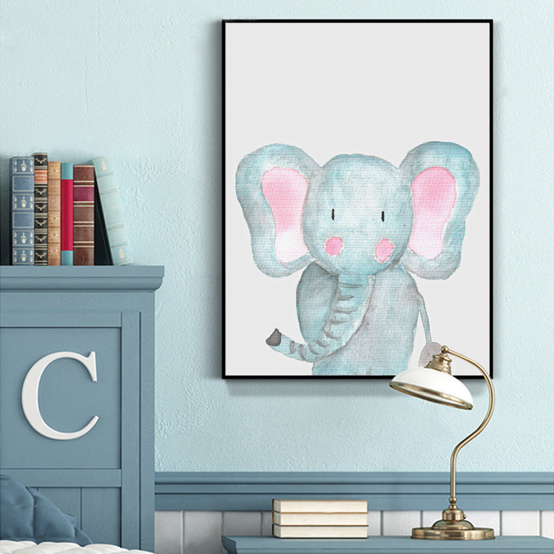 Tropical Animal Wrapped Canvas Textured Kids Style Bedroom Painting in Light Color Blue Clearhalo 'Art Gallery' 'Canvas Art' 'Kids' Arts' 1956594