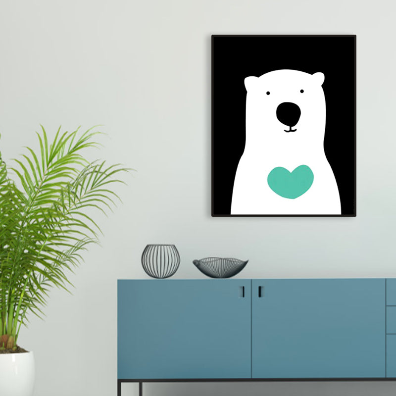 Pastel Color Kids Style Wrapped Canvas Illustration Animal Painting for Drawing Room Black Clearhalo 'Art Gallery' 'Canvas Art' 'Kids' Arts' 1956626