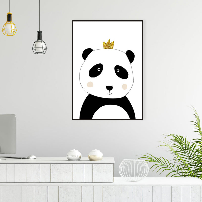 Panda with Crown Canvas Wall Art for House Interior, White, Multiple Sizes Available White Clearhalo 'Art Gallery' 'Canvas Art' 'Kids' Arts' 1956662