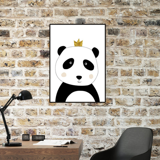 Panda with Crown Canvas Wall Art for House Interior, White, Multiple Sizes Available Clearhalo 'Art Gallery' 'Canvas Art' 'Kids' Arts' 1956663