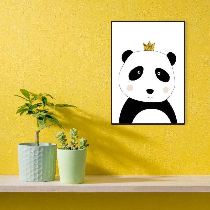 Panda with Crown Canvas Wall Art for House Interior, White, Multiple Sizes Available Clearhalo 'Art Gallery' 'Canvas Art' 'Kids' Arts' 1956664