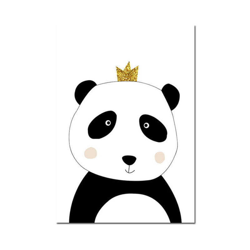 Panda with Crown Canvas Wall Art for House Interior, White, Multiple Sizes Available Clearhalo 'Art Gallery' 'Canvas Art' 'Kids' Arts' 1956665