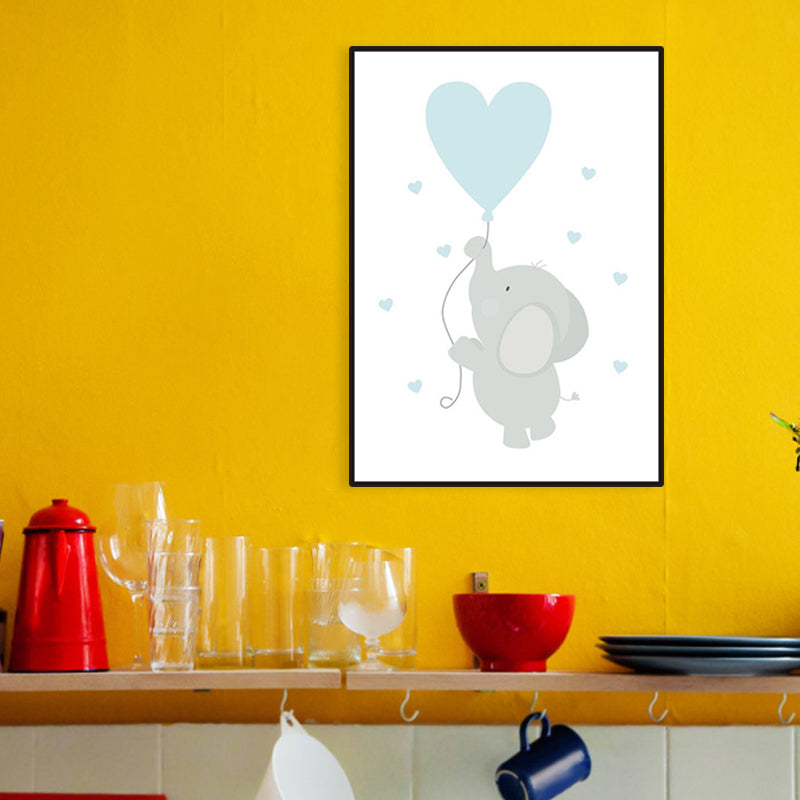 Blue Balloon and Elephant Wall Decor Animal Children's Art Textured Canvas for Baby Room Clearhalo 'Art Gallery' 'Canvas Art' 'Kids' Arts' 1956683
