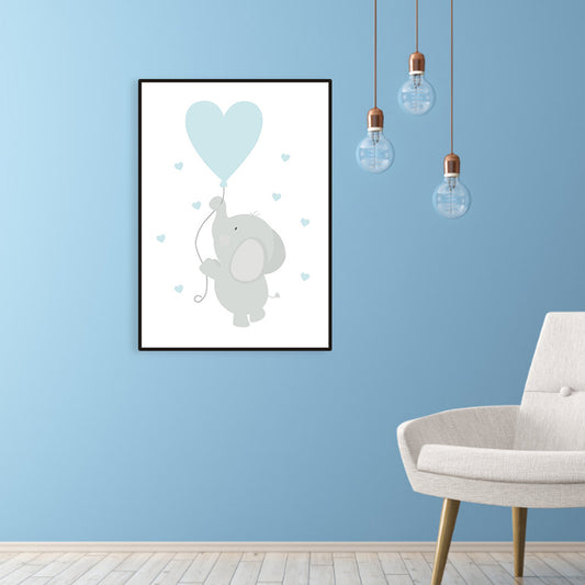 Blue Balloon and Elephant Wall Decor Animal Children's Art Textured Canvas for Baby Room Clearhalo 'Art Gallery' 'Canvas Art' 'Kids' Arts' 1956684
