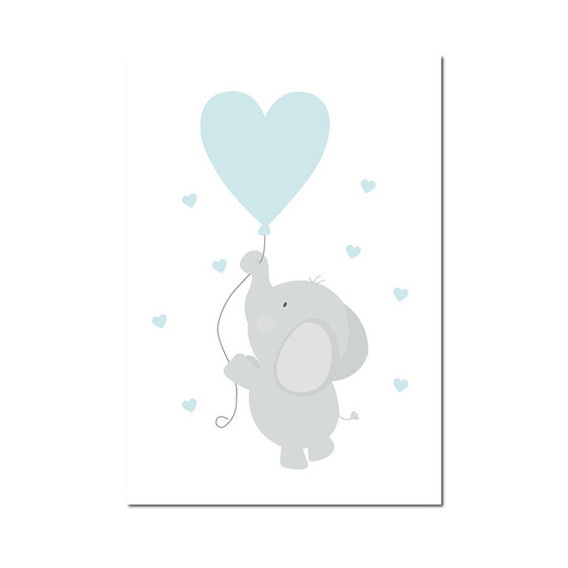 Blue Balloon and Elephant Wall Decor Animal Children's Art Textured Canvas for Baby Room Clearhalo 'Art Gallery' 'Canvas Art' 'Kids' Arts' 1956685