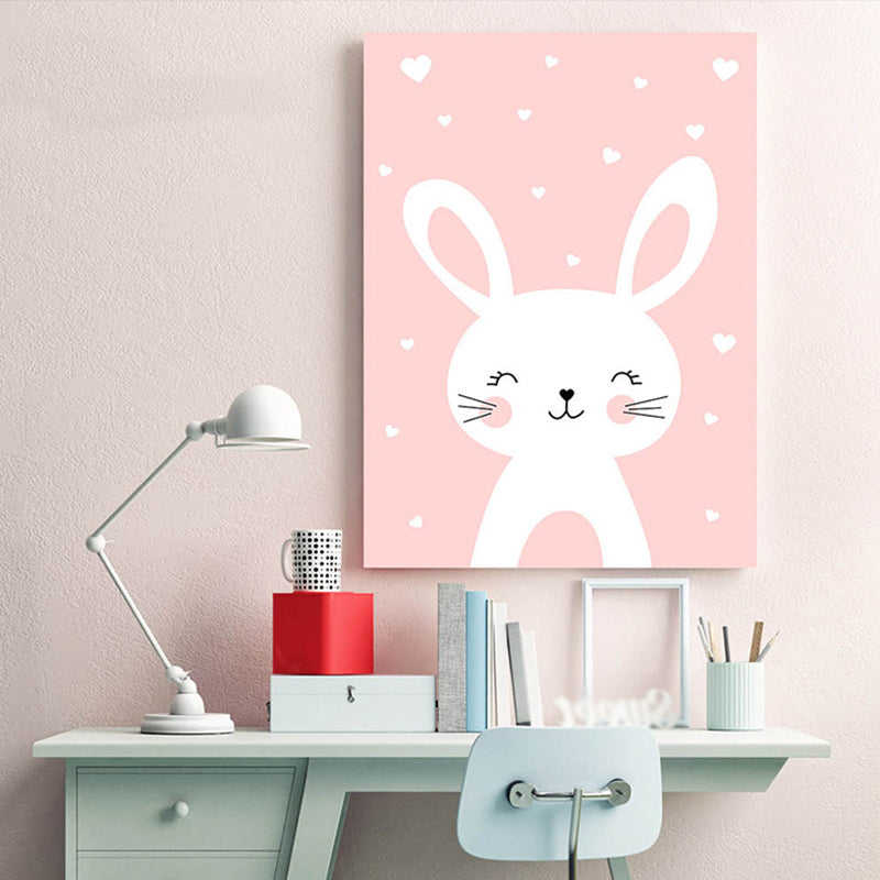 Merry Cartoon Animal Canvas Print Light Color Kids Style Painting for Baby Bedroom Clearhalo 'Art Gallery' 'Canvas Art' 'Kids' Arts' 1956691