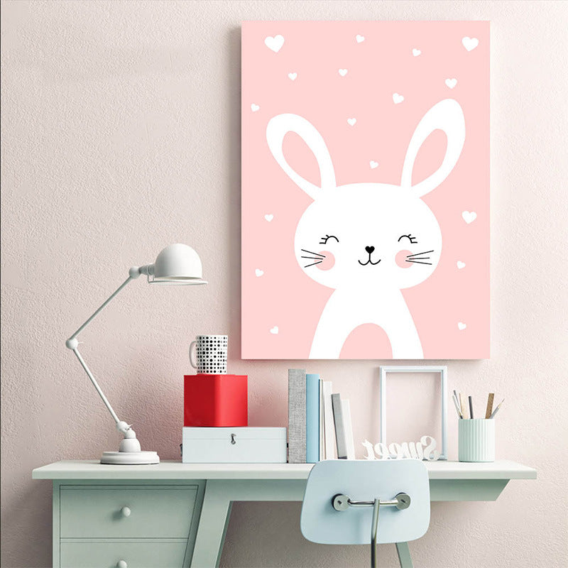 Merry Cartoon Animal Canvas Print Light Color Kids Style Painting for Baby Bedroom Pink Clearhalo 'Art Gallery' 'Canvas Art' 'Kids' Arts' 1956692