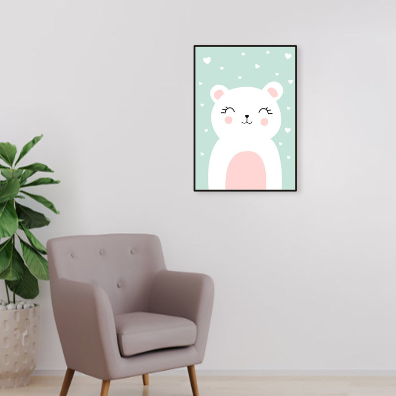 Merry Cartoon Animal Canvas Print Light Color Kids Style Painting for Baby Bedroom Green Clearhalo 'Art Gallery' 'Canvas Art' 'Kids' Arts' 1956703