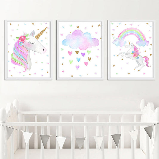 Fantasy Unicorn Wall Decor Children's Art Animal Canvas in Soft Color for Rest Room Rose Pink Clearhalo 'Art Gallery' 'Canvas Art' 'Kids' Arts' 1956707