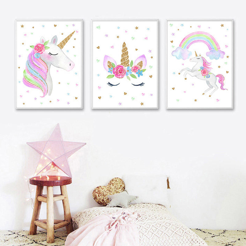 Fantasy Unicorn Wall Decor Children's Art Animal Canvas in Soft Color for Rest Room Clearhalo 'Art Gallery' 'Canvas Art' 'Kids' Arts' 1956708