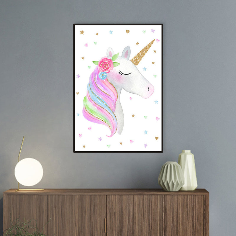 Fantasy Unicorn Wall Decor Children's Art Animal Canvas in Soft Color for Rest Room Clearhalo 'Art Gallery' 'Canvas Art' 'Kids' Arts' 1956709