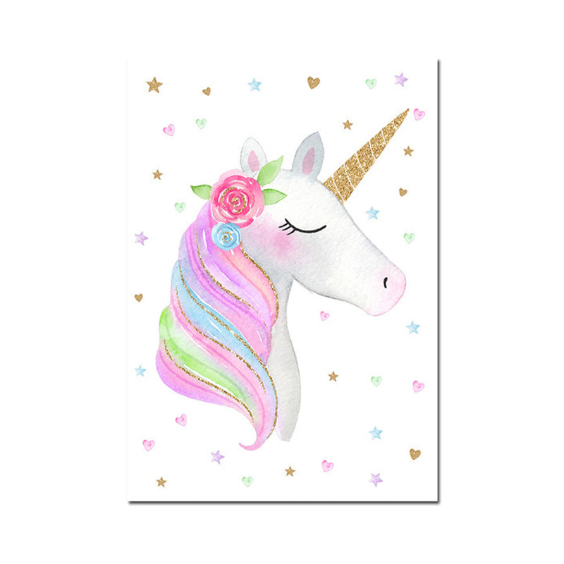 Fantasy Unicorn Wall Decor Children's Art Animal Canvas in Soft Color for Rest Room Clearhalo 'Art Gallery' 'Canvas Art' 'Kids' Arts' 1956710