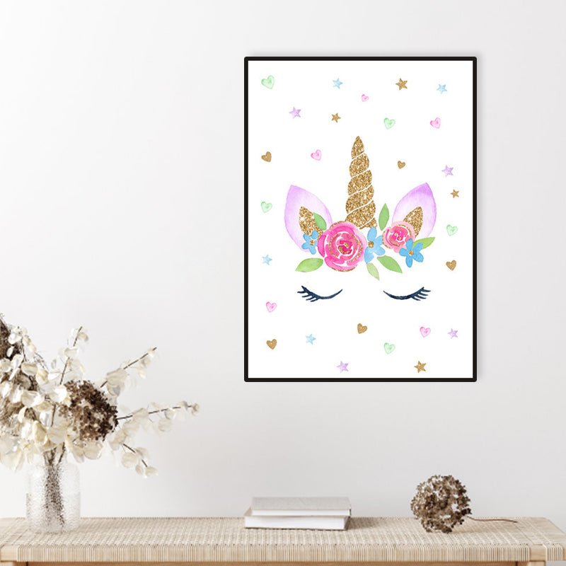 Fantasy Unicorn Wall Decor Children's Art Animal Canvas in Soft Color for Rest Room Clearhalo 'Art Gallery' 'Canvas Art' 'Kids' Arts' 1956716