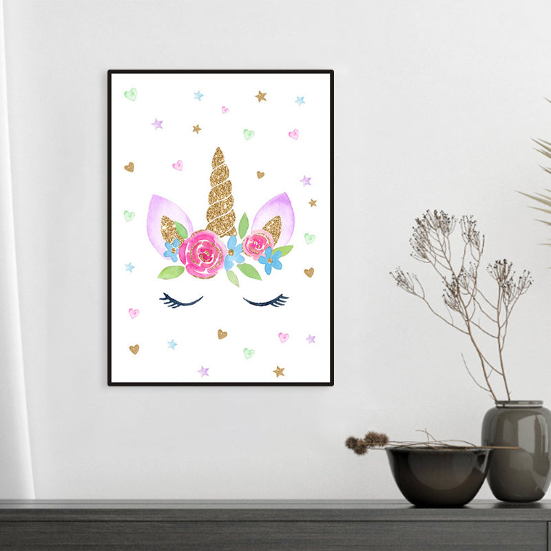 Fantasy Unicorn Wall Decor Children's Art Animal Canvas in Soft Color for Rest Room Clearhalo 'Art Gallery' 'Canvas Art' 'Kids' Arts' 1956717