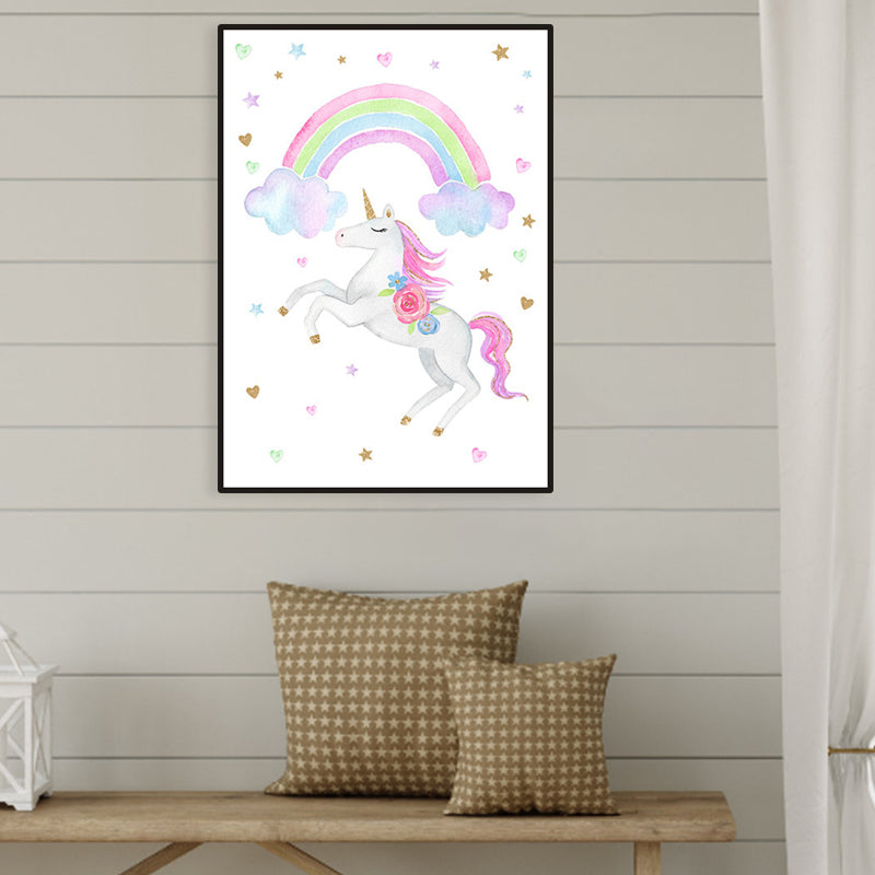 Fantasy Unicorn Wall Decor Children's Art Animal Canvas in Soft Color for Rest Room Pink Clearhalo 'Art Gallery' 'Canvas Art' 'Kids' Arts' 1956723
