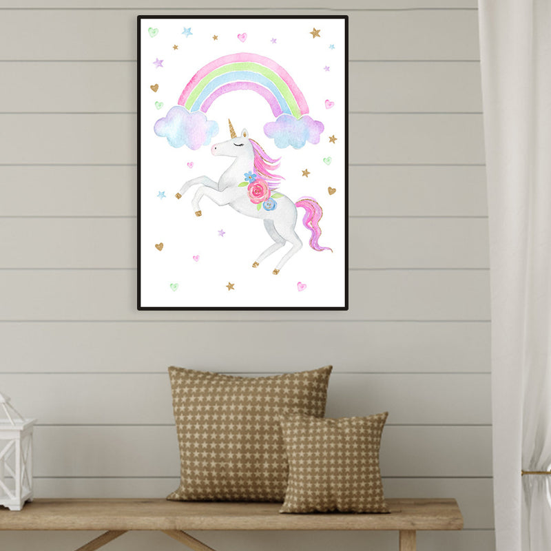 Fantasy Unicorn Wall Decor Children's Art Animal Canvas in Soft Color for Rest Room Pink Clearhalo 'Art Gallery' 'Canvas Art' 'Kids' Arts' 1956723