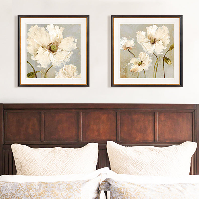 Traditional Style Flower Canvas Wall Art Light Color Textured Painting for Bedroom Gloss White Clearhalo 'Art Gallery' 'Canvas Art' 'Traditional' Arts' 1956759