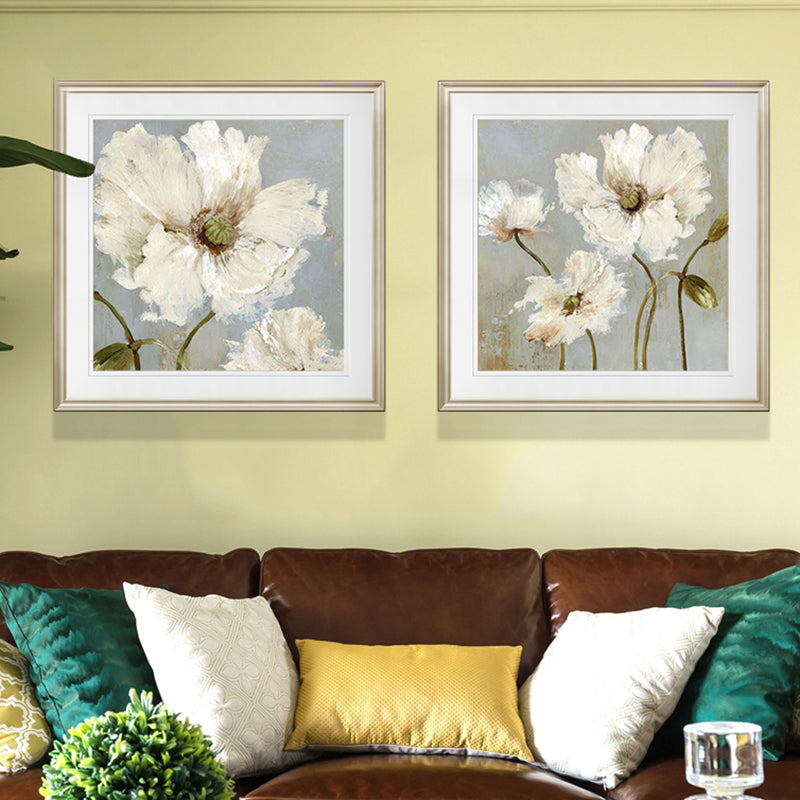 Traditional Style Flower Canvas Wall Art Light Color Textured Painting for Bedroom Clearhalo 'Art Gallery' 'Canvas Art' 'Traditional' Arts' 1956761