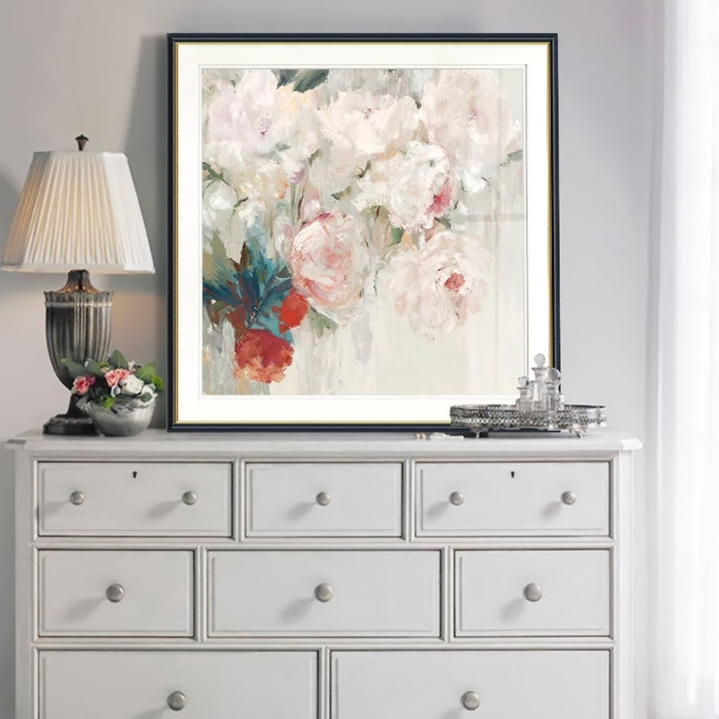 Bloom Print Wrapped Canvas Traditional Textured Painting in Light Color for Lounge Pink Clearhalo 'Art Gallery' 'Canvas Art' 'Traditional' Arts' 1956791