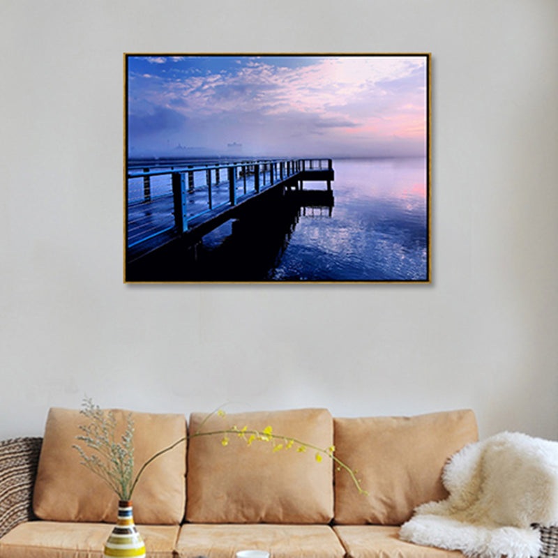 Bridge to Sea Contemporary Landscape Canvas Art Sitting Room Wall Decor in Pastel Color Clearhalo 'Art Gallery' 'Canvas Art' 'Contemporary Art Gallery' 'Modern' Arts' 1956842