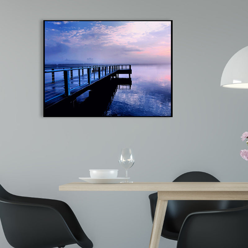 Bridge to Sea Contemporary Landscape Canvas Art Sitting Room Wall Decor in Pastel Color Clearhalo 'Art Gallery' 'Canvas Art' 'Contemporary Art Gallery' 'Modern' Arts' 1956843