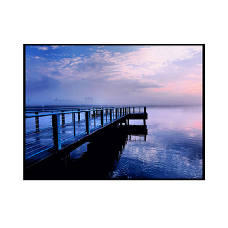 Bridge to Sea Contemporary Landscape Canvas Art Sitting Room Wall Decor in Pastel Color Clearhalo 'Art Gallery' 'Canvas Art' 'Contemporary Art Gallery' 'Modern' Arts' 1956844