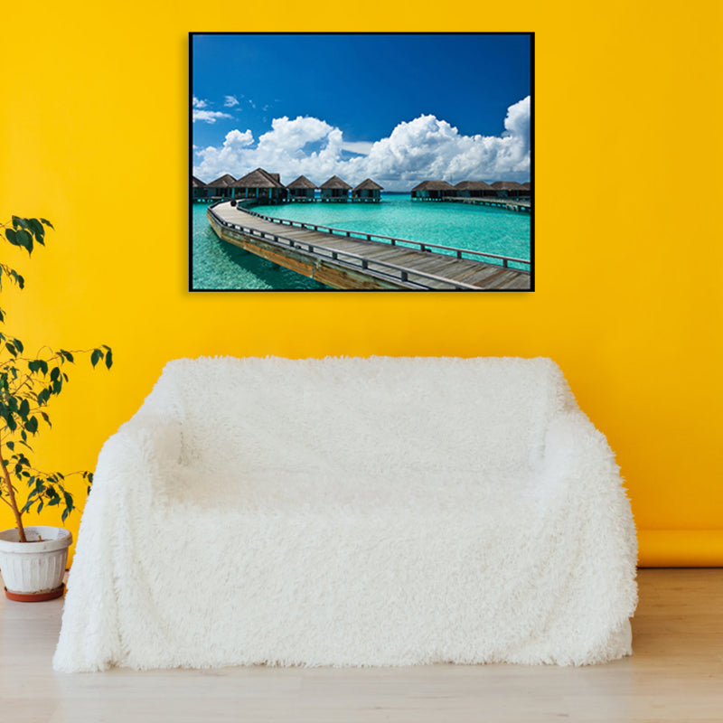 Bridge to Sea Contemporary Landscape Canvas Art Sitting Room Wall Decor in Pastel Color Clearhalo 'Art Gallery' 'Canvas Art' 'Contemporary Art Gallery' 'Modern' Arts' 1956850
