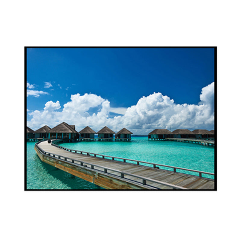 Bridge to Sea Contemporary Landscape Canvas Art Sitting Room Wall Decor in Pastel Color Clearhalo 'Art Gallery' 'Canvas Art' 'Contemporary Art Gallery' 'Modern' Arts' 1956852