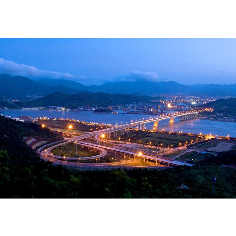 Custom Photographic Modern Mural with Aerial View of Night City in Dark Color for Bedroom Clearhalo 'Wall Decor' 'Wall Mural' 1956934