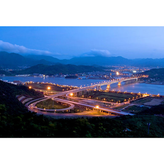 Custom Photographic Modern Mural with Aerial View of Night City in Dark Color for Bedroom