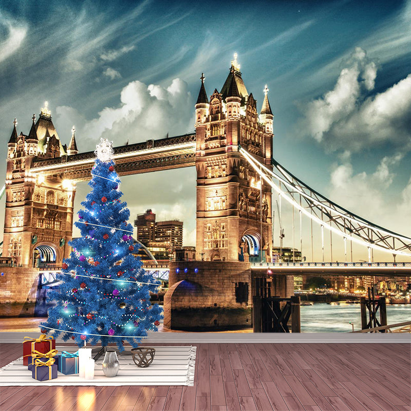 Custom Photographic Modern Mural with Aerial View of Night City in Dark Color for Bedroom Brown Clearhalo 'Wall Decor' 'Wall Mural' 1956941