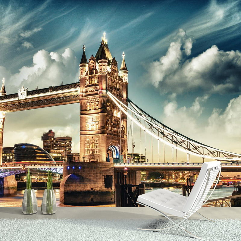 Custom Photographic Modern Mural with Aerial View of Night City in Dark Color for Bedroom Clearhalo 'Wall Decor' 'Wall Mural' 1956942