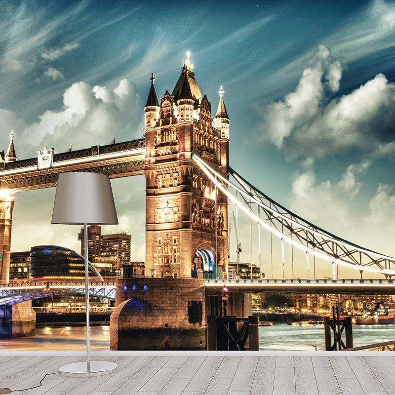 Custom Photographic Modern Mural with Aerial View of Night City in Dark Color for Bedroom Clearhalo 'Wall Decor' 'Wall Mural' 1956943