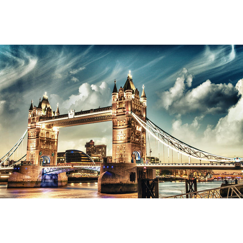 Custom Photographic Modern Mural with Aerial View of Night City in Dark Color for Bedroom Clearhalo 'Wall Decor' 'Wall Mural' 1956944