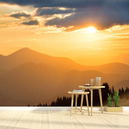 Big Mountain Landscape Wallpaper Mural Waterproofing Modern Living Room Wall Art Orange Clearhalo 'Wall Decor' 'Wall Mural' 1956956